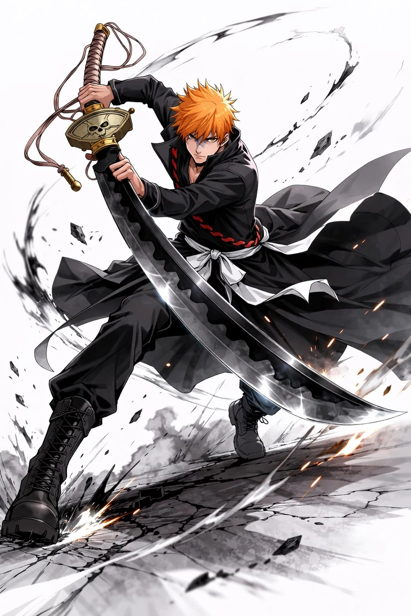 Khung hình Kurosaki Ichigo mang phong cách anh hùng anime