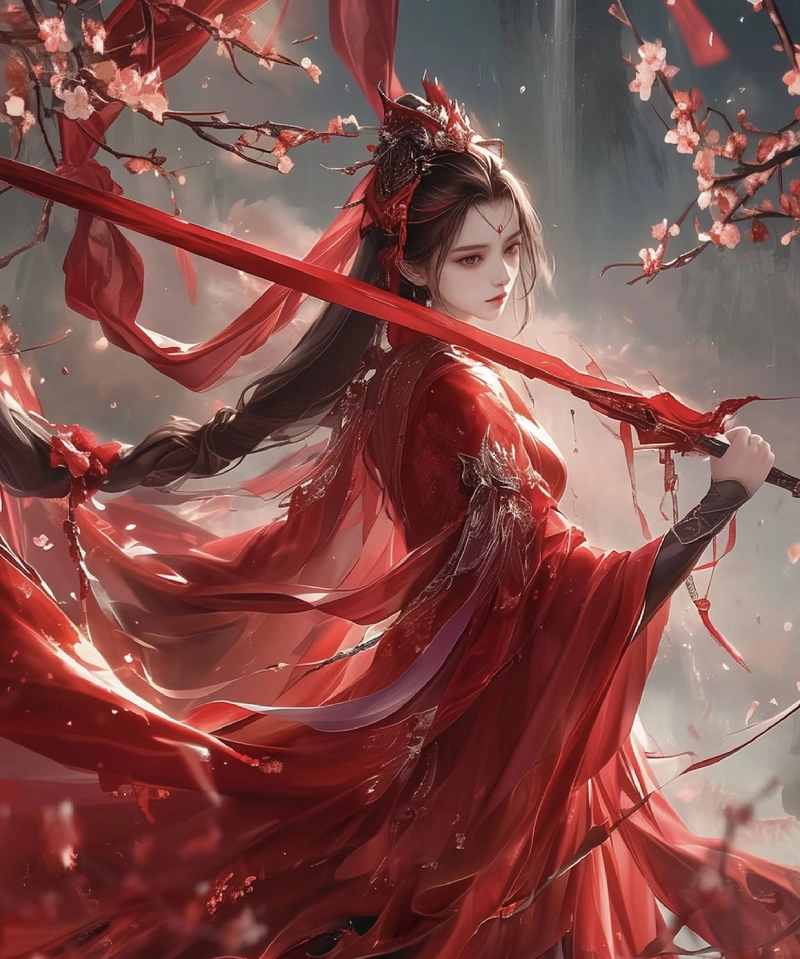 Khung hình anime nữ cầm kiếm mang vẻ đẹp lạnh lùng