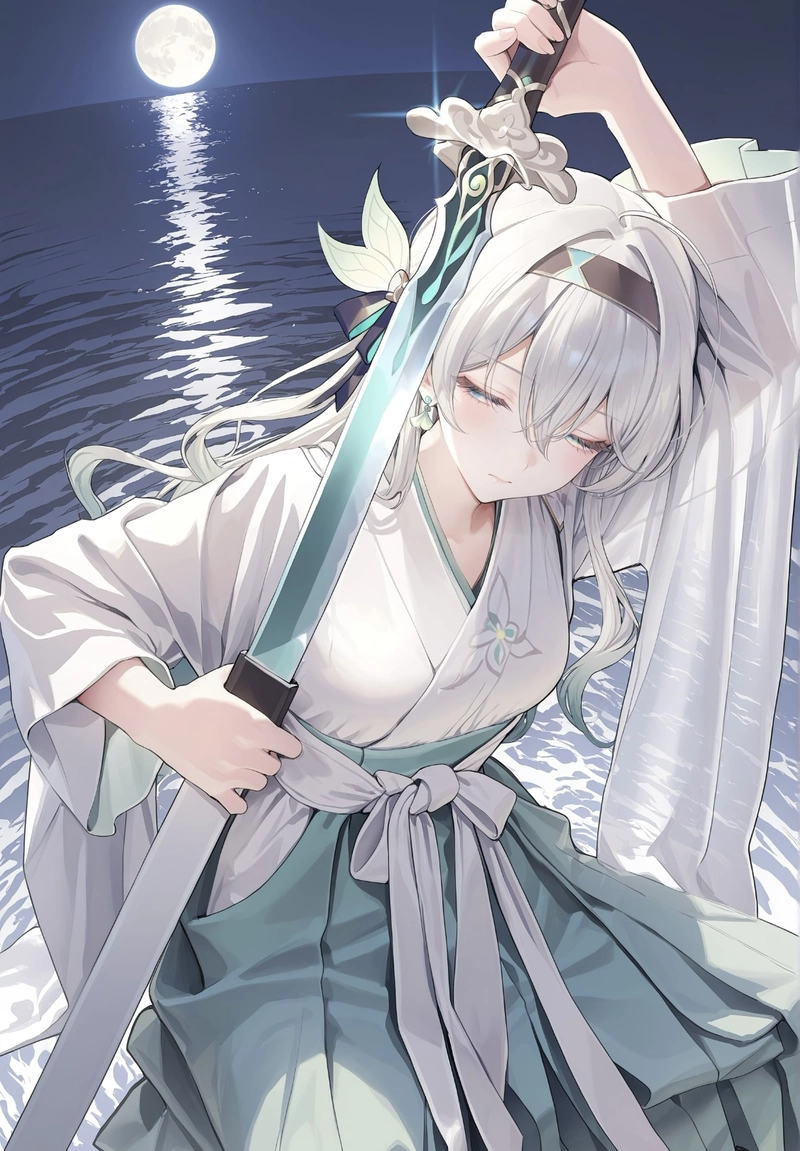 Khung hình nữ chiến binh anime với ánh mắt lạnh