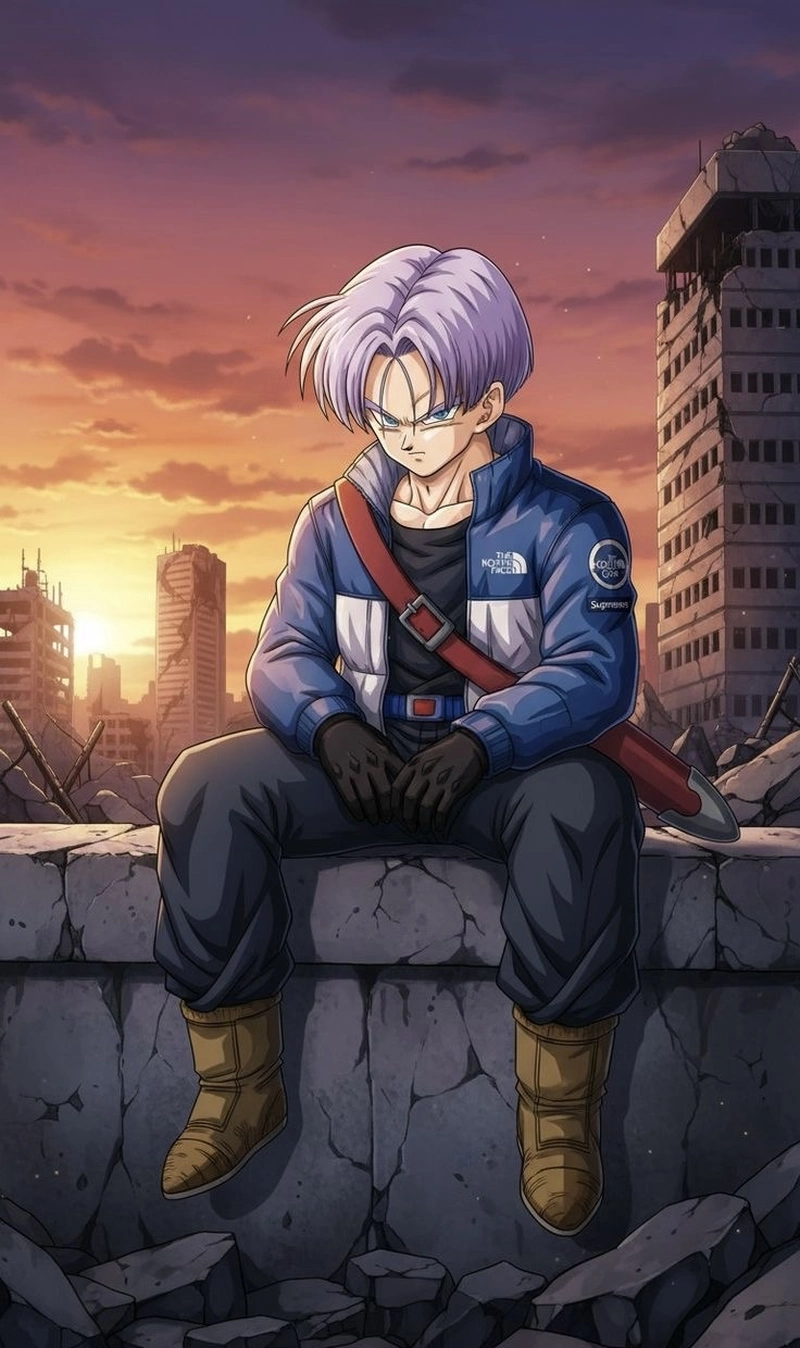 Nhân vật Dragon Ball với áo jacket xanh Trunks