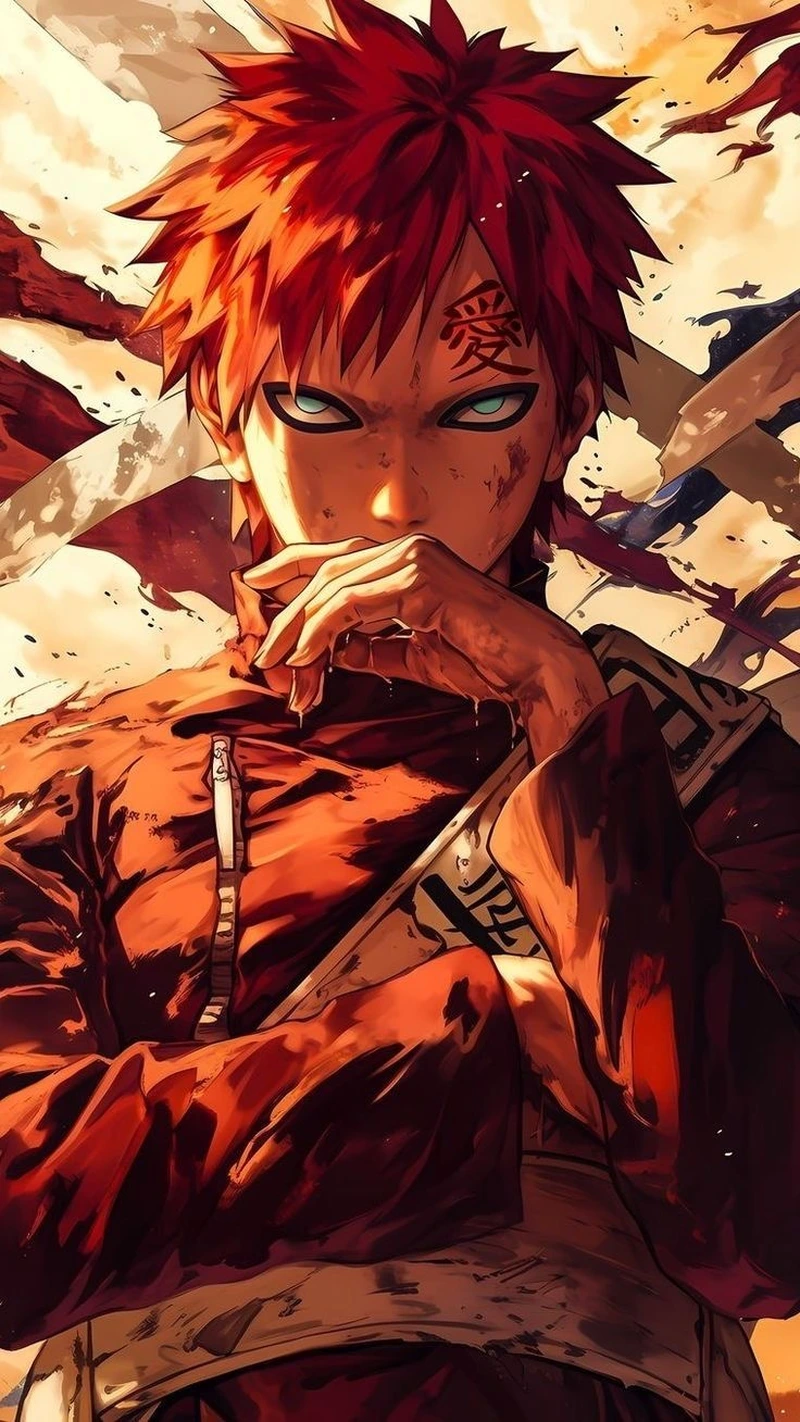Nhân vật ánh mắt lạnh lùng trong tranh Gaara phong cách anime