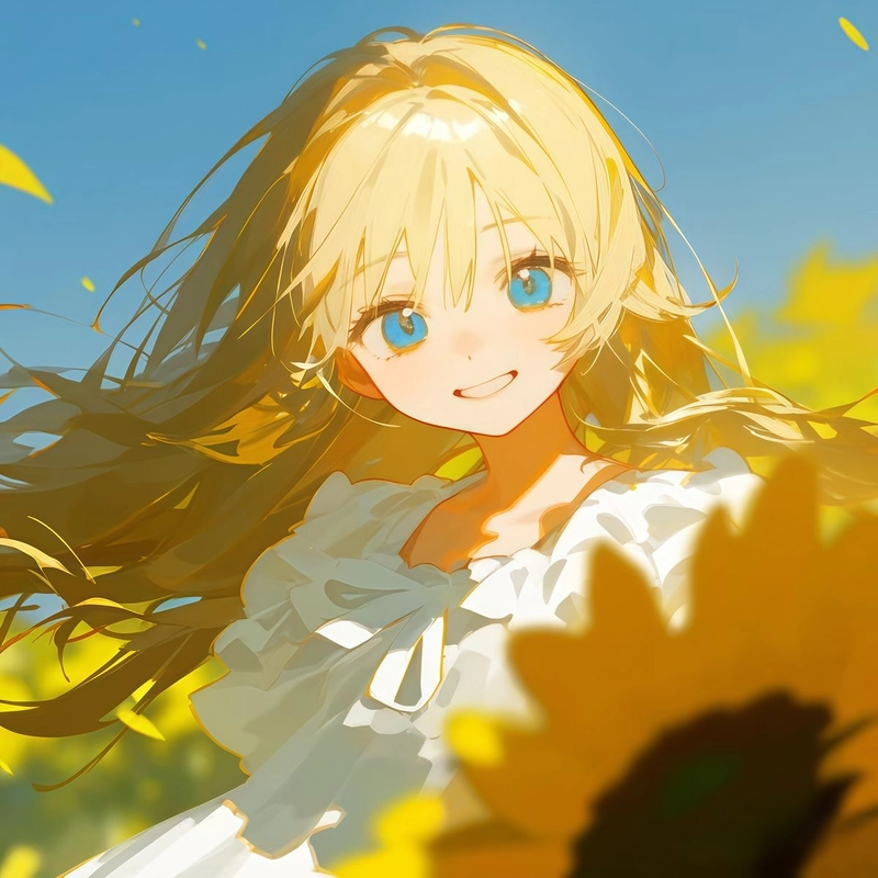 Nhân vật tóc vàng đứng yên với ánh nhìn nhẹ anime tóc vàng