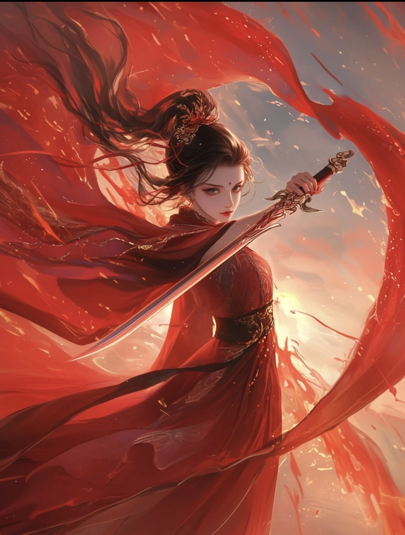 Tạo hình anime nữ cầm kiếm với vẻ đẹp bí ẩn