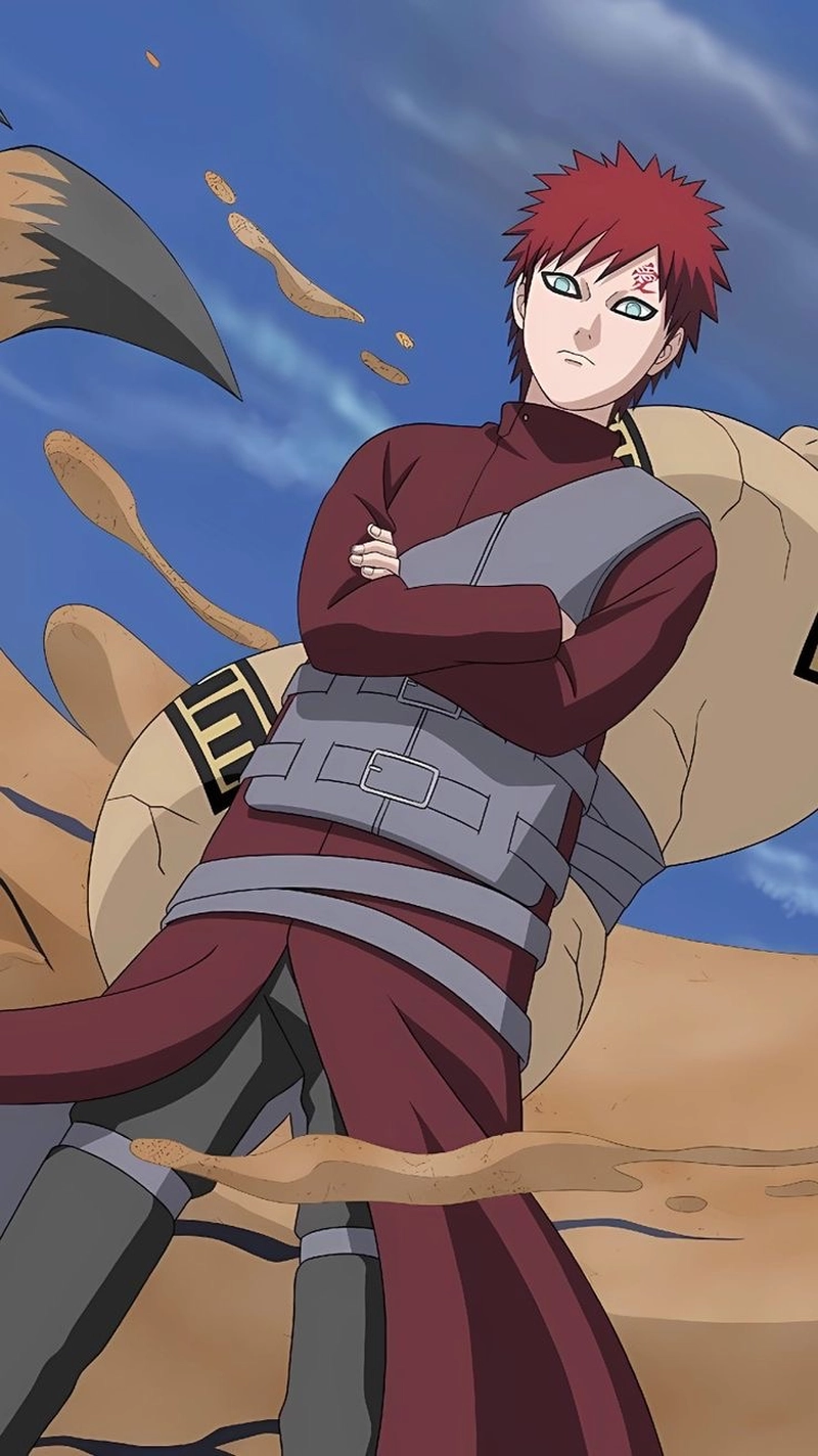 Tư thế chiến đấu mạnh mẽ của Gaara trong tranh anime