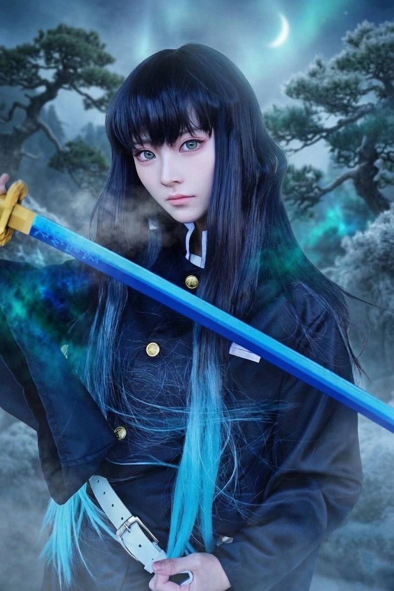 hình ảnh muichirou cosplay với mái tóc đặc trưng nổi bật