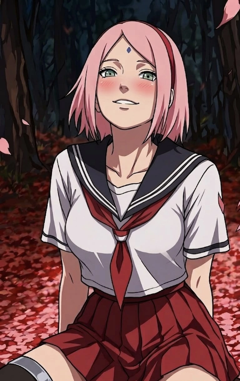 Ảnh anime Sakura với trang phục học sinh dễ thương