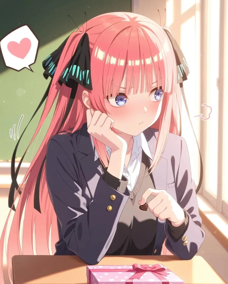 Biểu cảm ngại ngùng của Nino Nakano cực hợp fan waifu anime