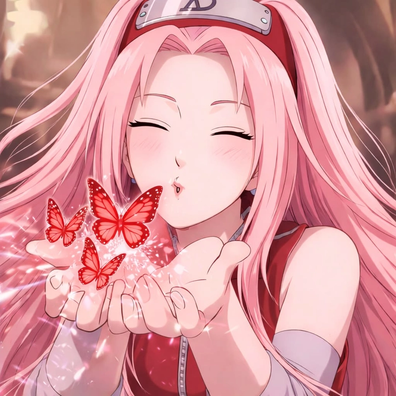 Chân dung Sakura anime với biểu cảm vui vẻ