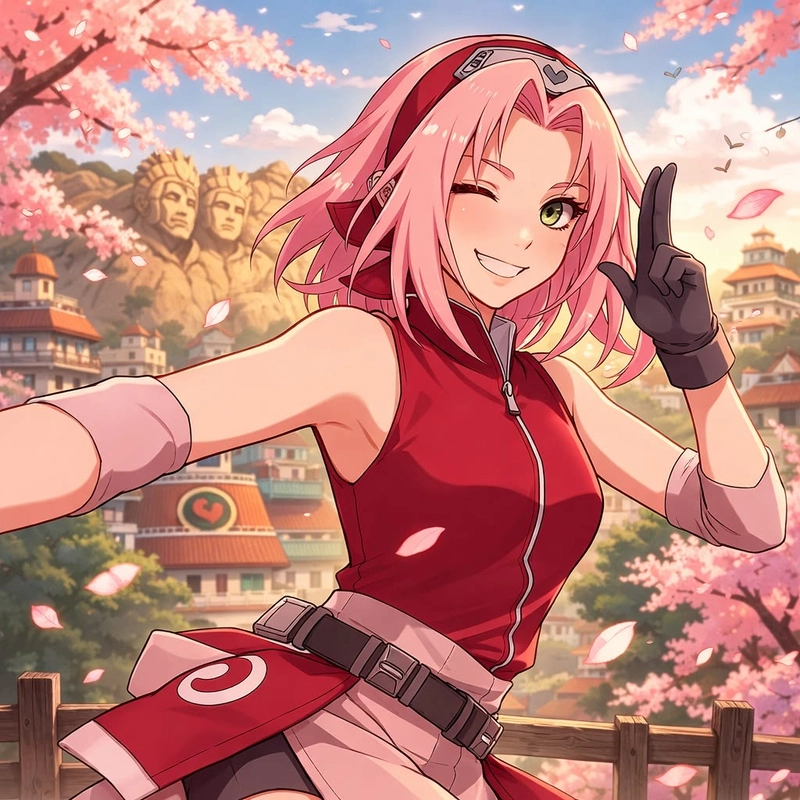 Chân dung Sakura cười tươi phong cách anime Nhật Bản