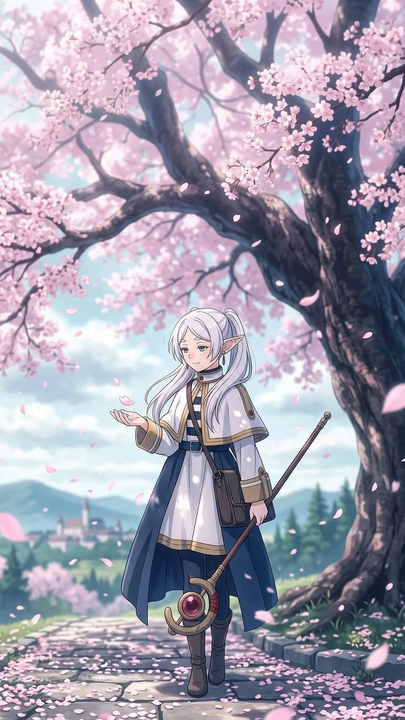 Frieren anime tóc trắng dài phong cách anime cực đẹp mắt