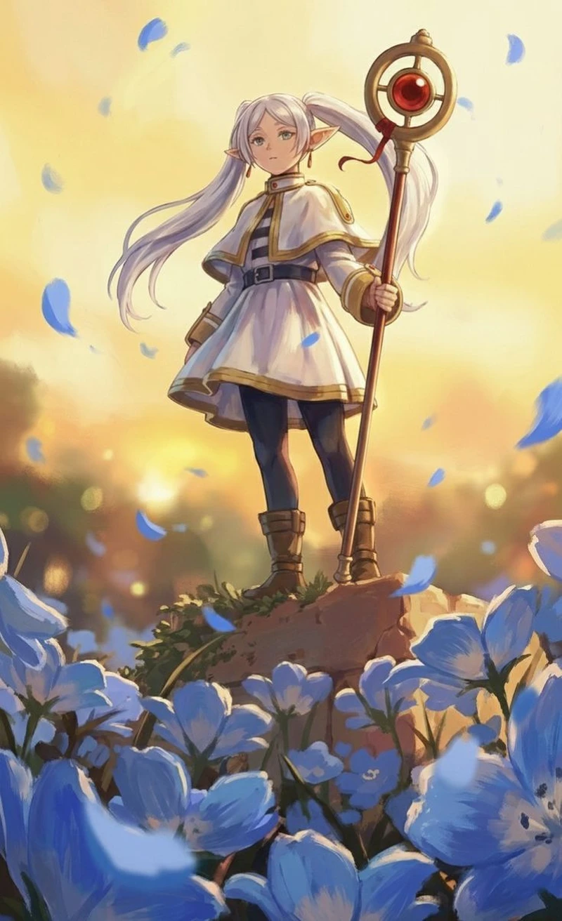 Hình ảnh Frieren anime với ánh mắt lạnh cực cuốn hút