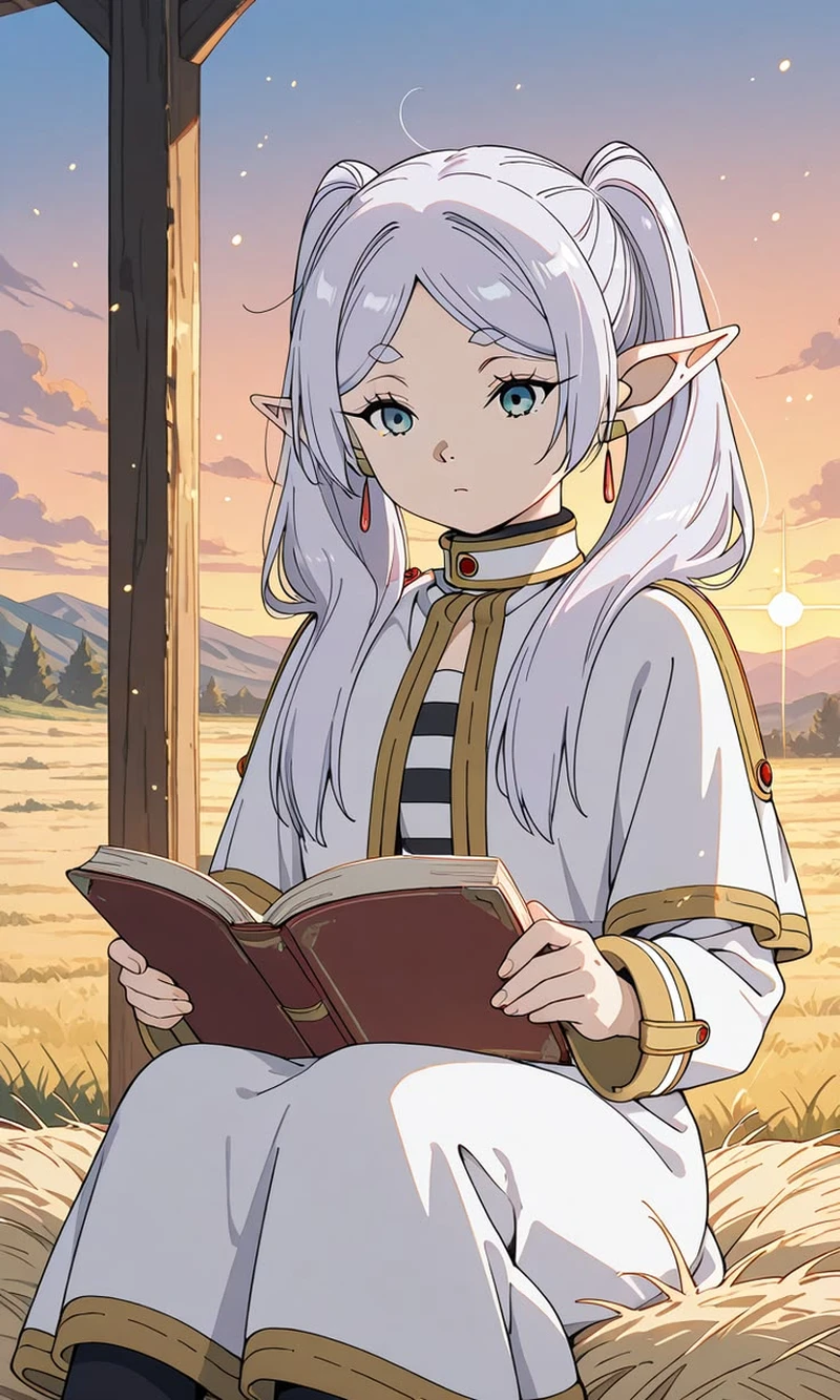 Hình ảnh Frieren tóc trắng phong cách elf anime nổi bật