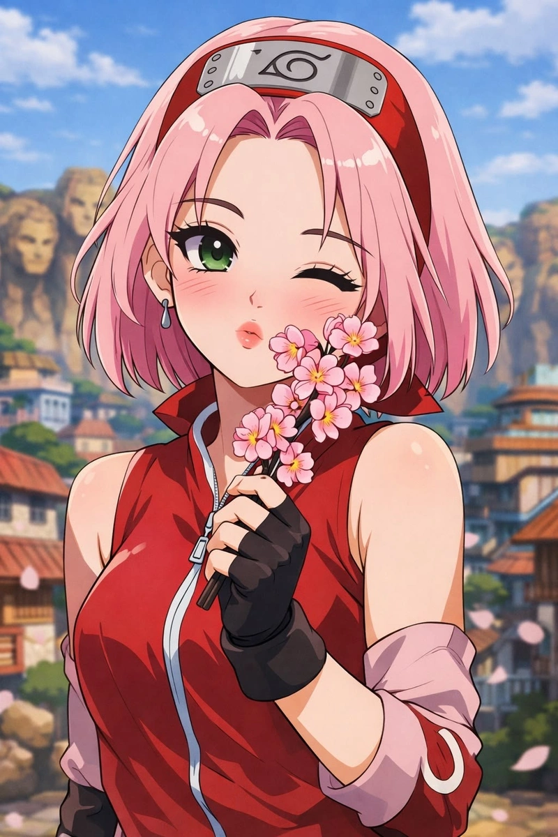Hình ảnh cô gái Sakura anime biểu cảm vui vẻ