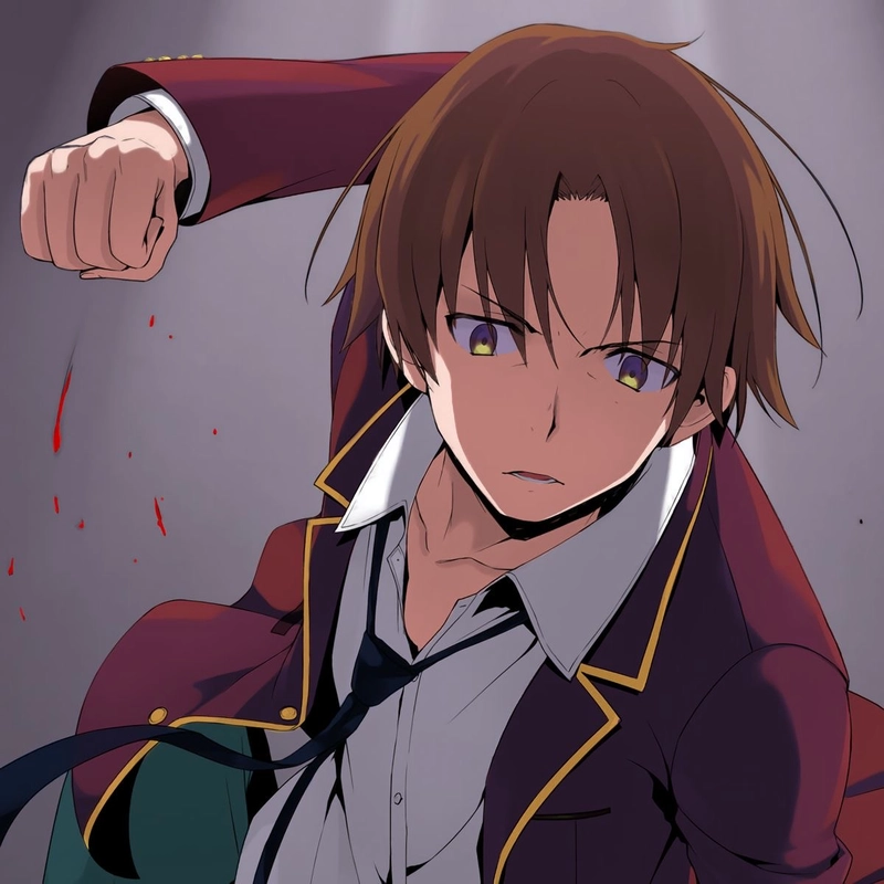 Hình anime Kiyotaka với ánh mắt sắc lạnh