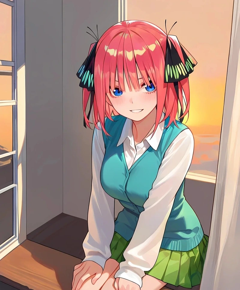 Hình nền waifu Nino Nakano mang phong cách anime Nhật dễ thương