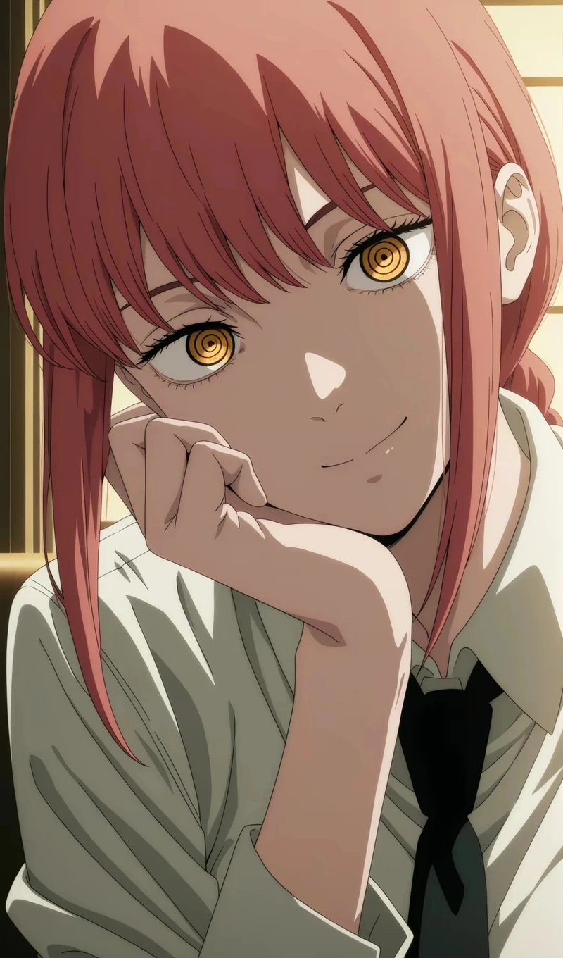 Khung hình cận mặt nổi bật với Makima anime