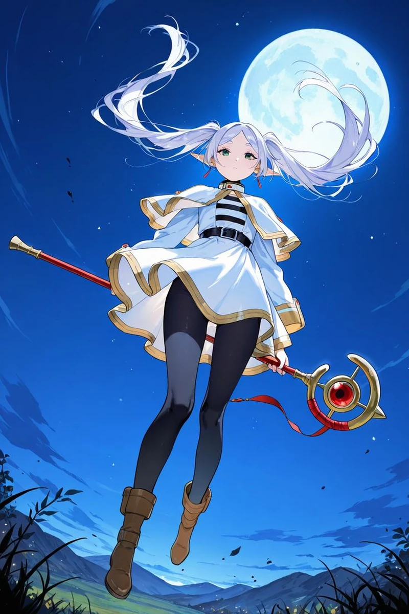 Tóc bạc dài khiến ảnh Frieren anime nhìn rất cuốn hút
