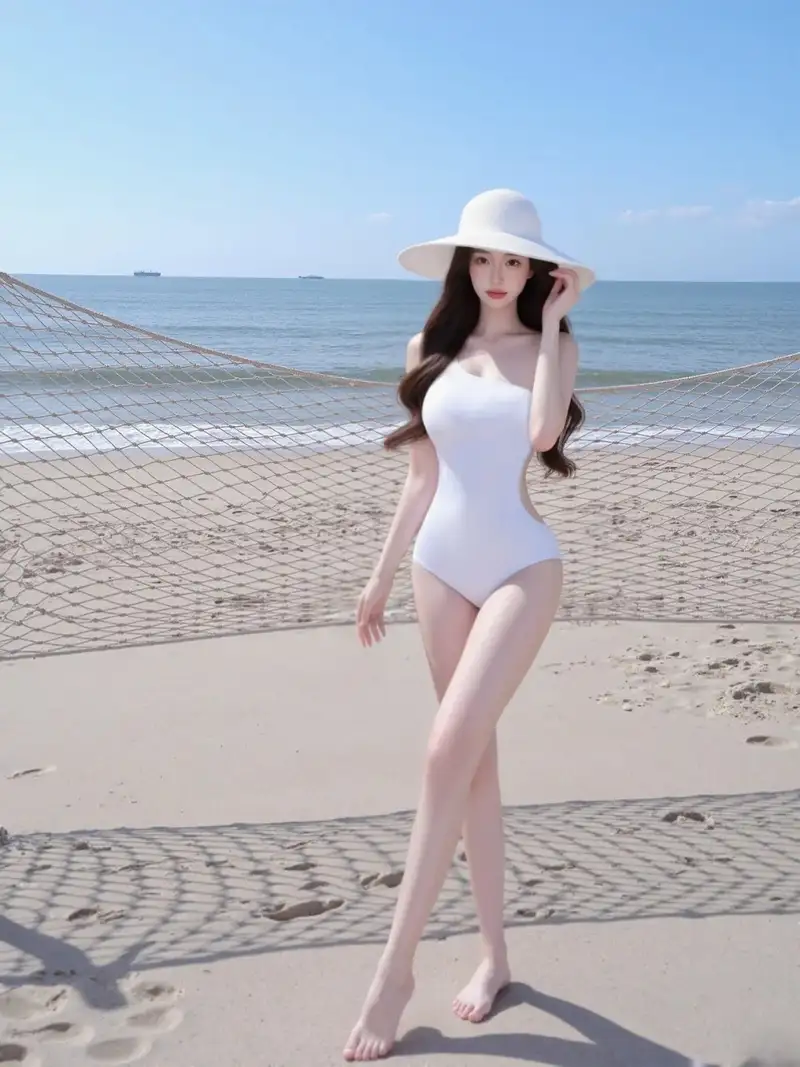 gái xinh mặc bikini trắng ngoài biển