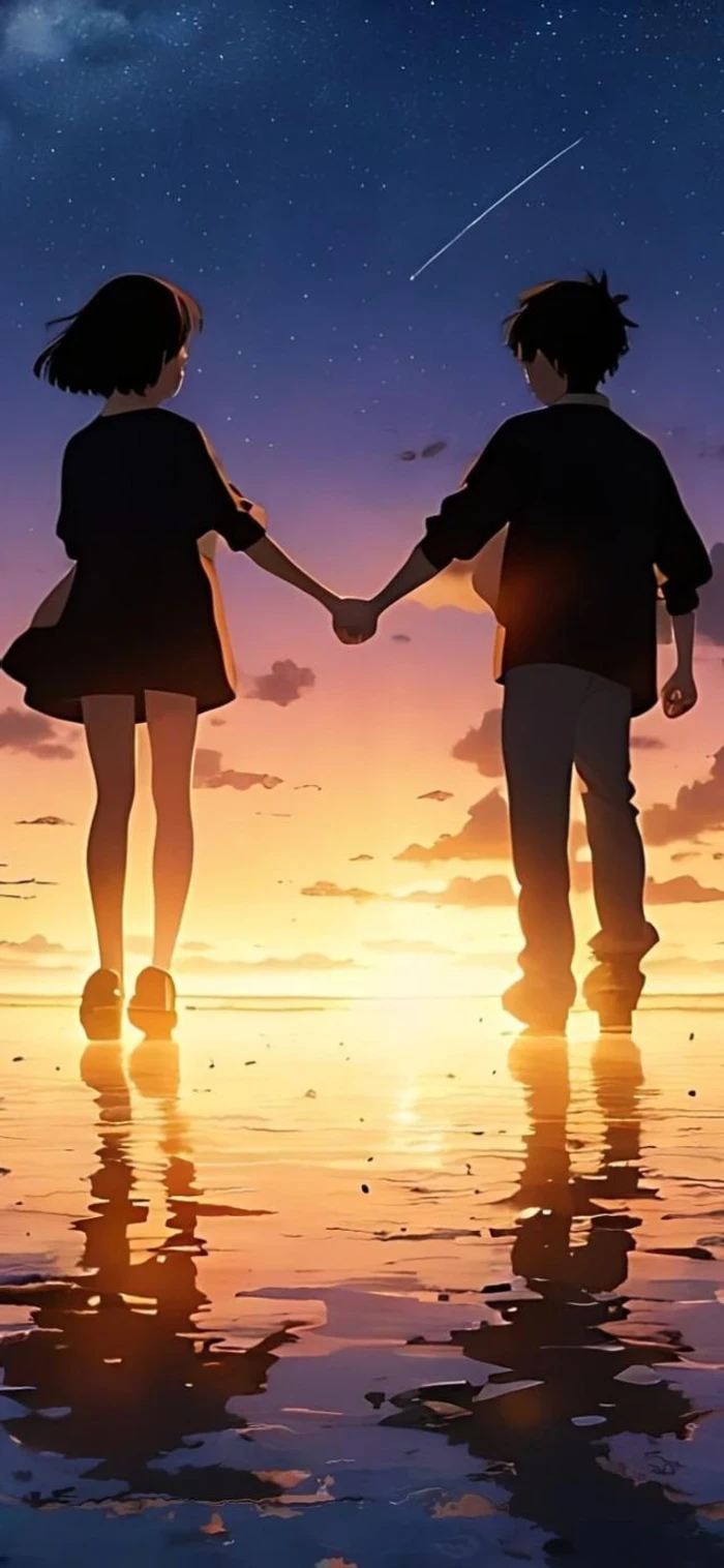 Ảnh anime nắm tay lãng mạn êm đềm