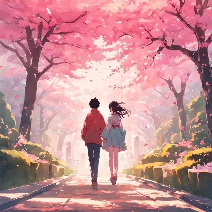 Hình anime nắm tay lãng mạn ấm áp